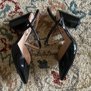 Black high heels. Strappy work heels.